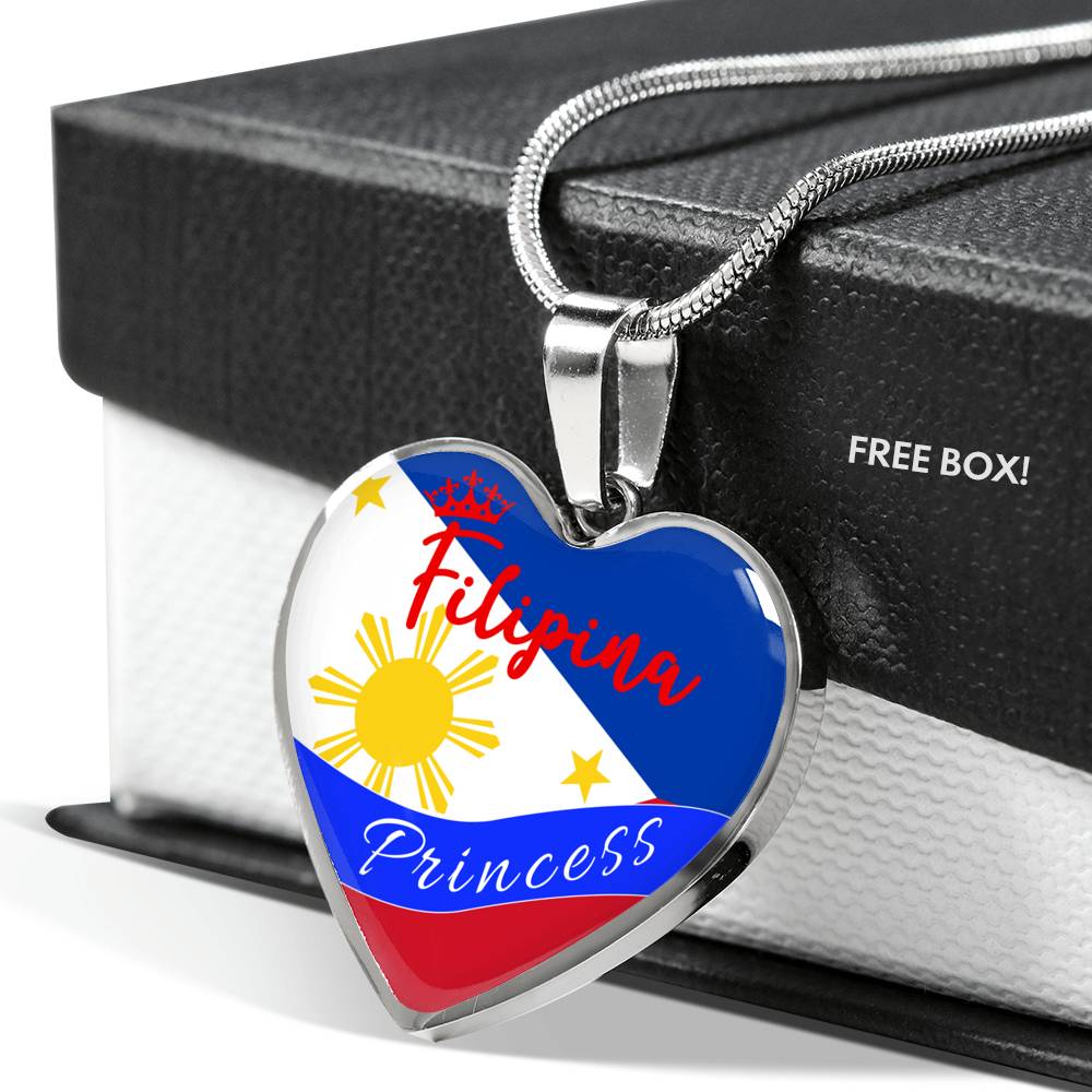 Filipina Princess Necklace Stainless Steel or 18k Gold Heart Pendant 18-22'' - Express Your Love Gifts