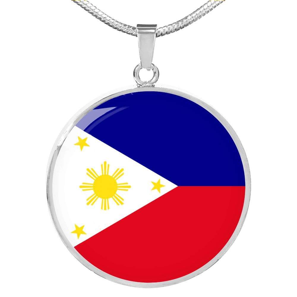 Filipino Flag Circle Necklace Stainless Steel or 18k Gold 18-22" Pendant - Express Your Love Gifts