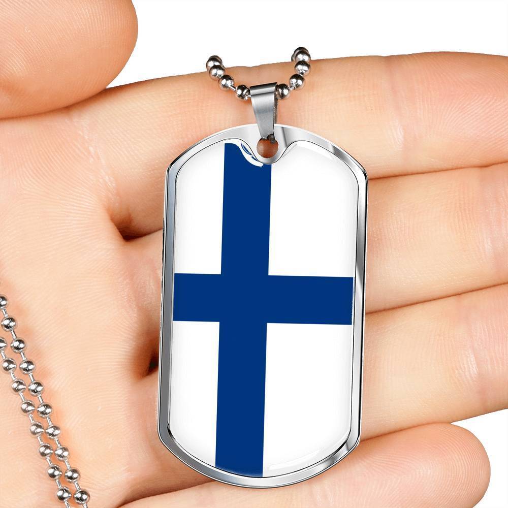 Finland Flag Necklace Finland Flag Stainless Steel or 18k Gold Dog Tag 24" - Express Your Love Gifts