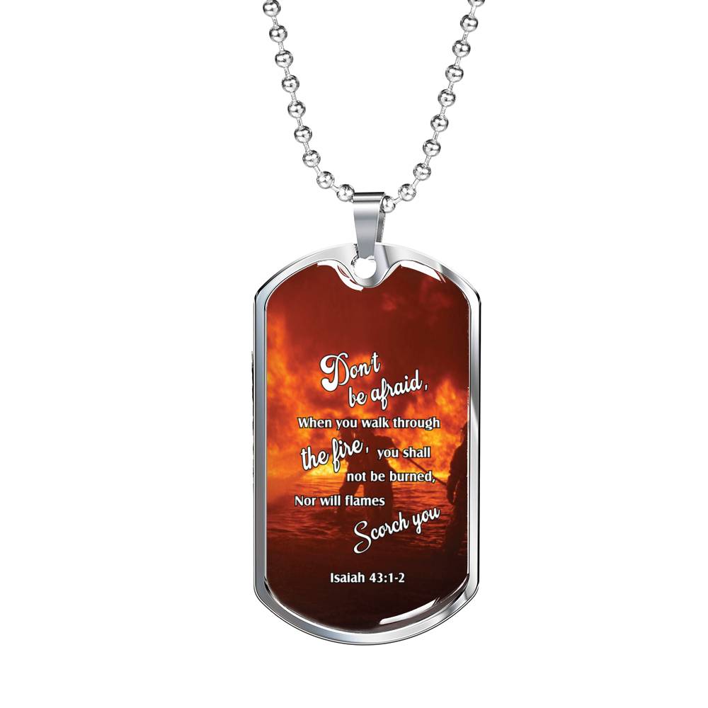 Firefighter Christian Religious Necklace Don’t Be Afraid! Dog Tag Stainless Steel or 18k Gold 24 - Express Your Love Gifts