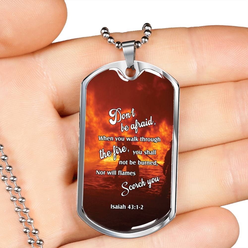 Firefighter Christian Religious Necklace Don’t Be Afraid! Dog Tag Stainless Steel or 18k Gold 24 - Express Your Love Gifts