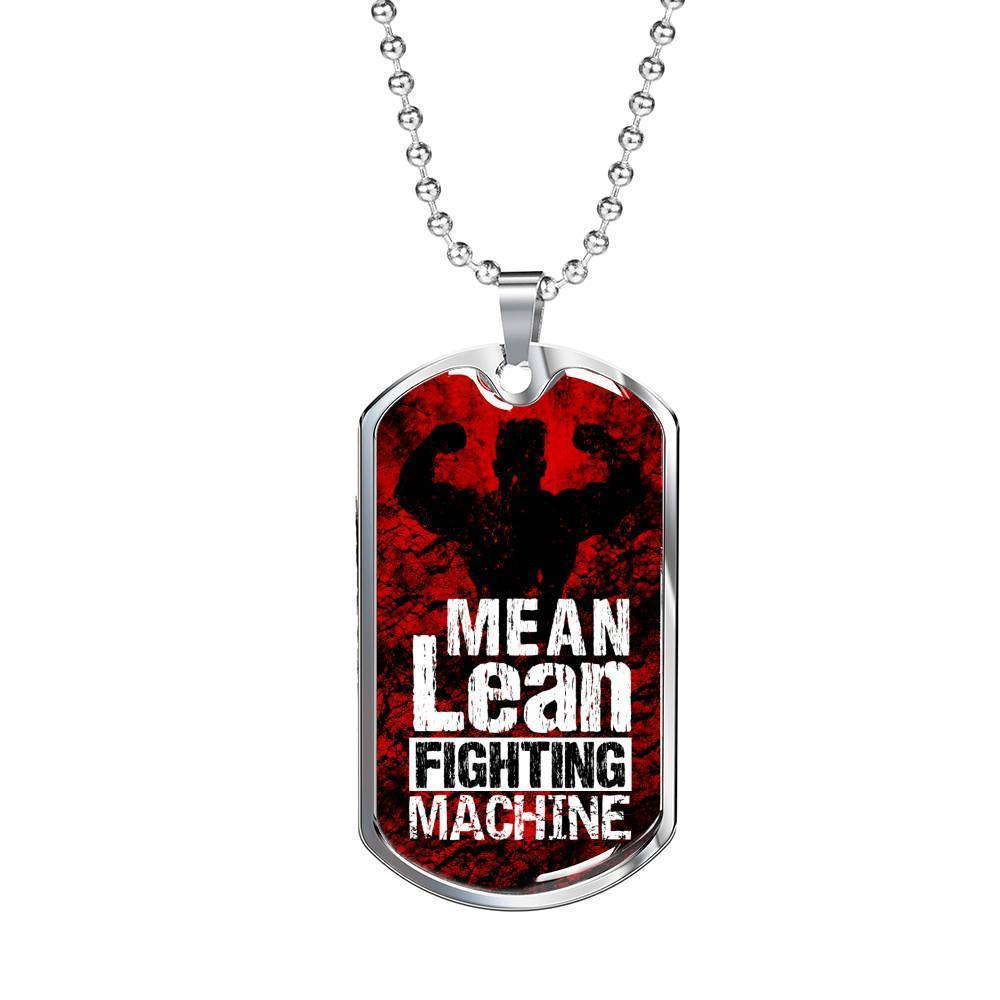 Fitness Gym Bodybuilder Motivation Gift Mean Lean Fighting Machine Necklace Stainless Steel or 18k Gold Dog Tag 24" Chain-Express Your Love Gifts