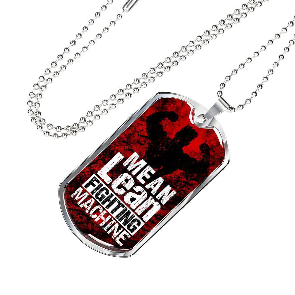 Fitness Gym Bodybuilder Motivation Gift Mean Lean Fighting Machine Necklace Stainless Steel or 18k Gold Dog Tag 24" Chain-Express Your Love Gifts