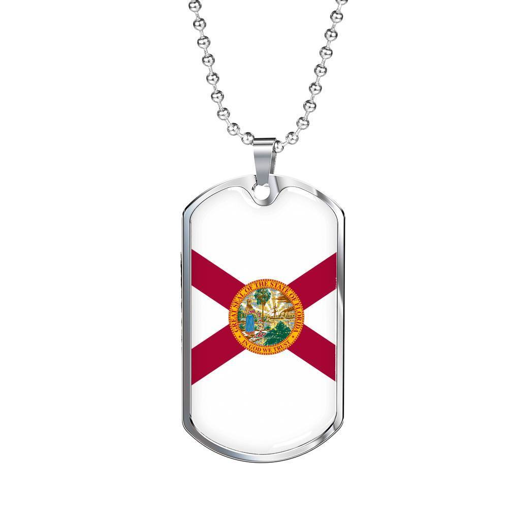 Florida State Flag Necklace Stainless Steel or 18k Gold Dog Tag 24" Chain - Express Your Love Gifts