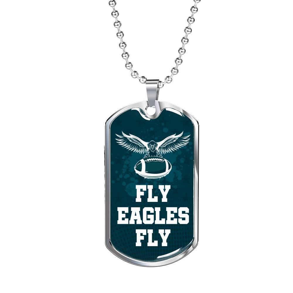 Fly Eagles Fly Necklace Stainless Steel or 18k Gold Dog Tag 24" Chain-Express Your Love Gifts