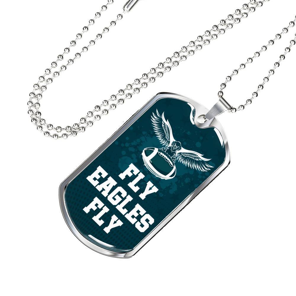 Fly Eagles Fly Necklace Stainless Steel or 18k Gold Dog Tag 24" Chain-Express Your Love Gifts