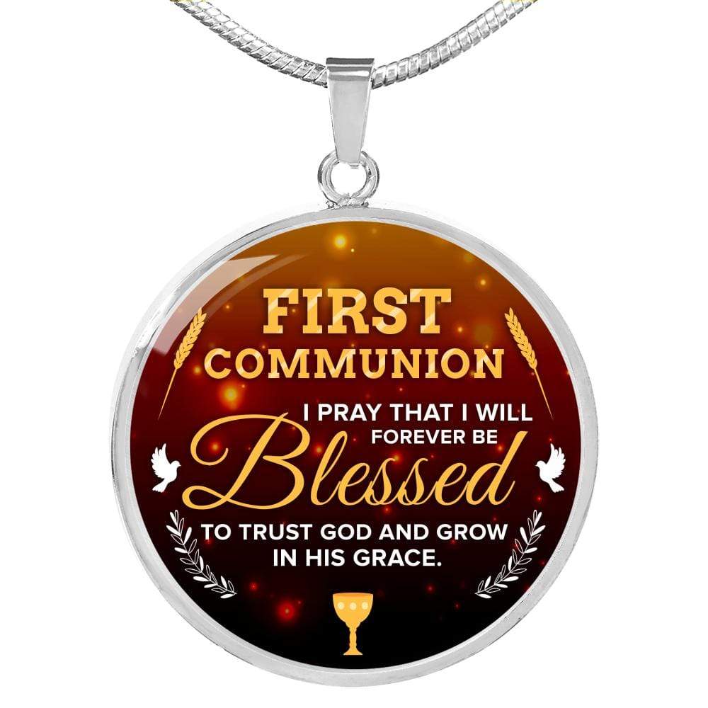 Forever Be Blessed First Communion Necklace Stainless Steel or 18k Gold Heart Pendant 18-22" - Express Your Love Gifts