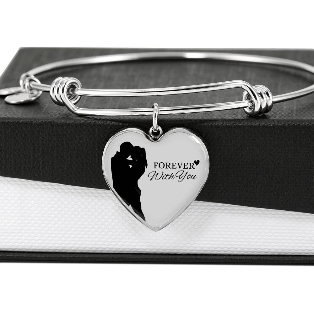 Forever With You Stainless Steel or 18k Gold Heart Bangle Bracelet - Express Your Love Gifts