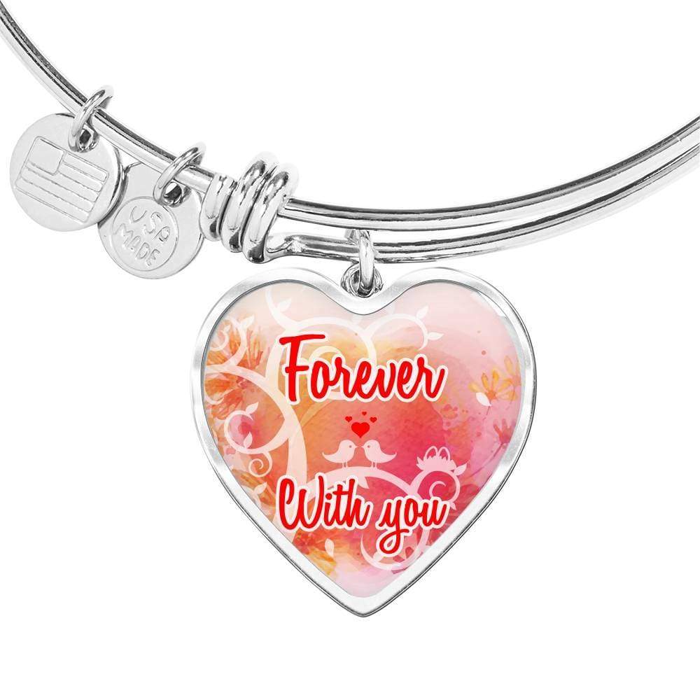 Forever With You Stainless Steel or 18k Gold Heart Bangle Bracelet - Express Your Love Gifts