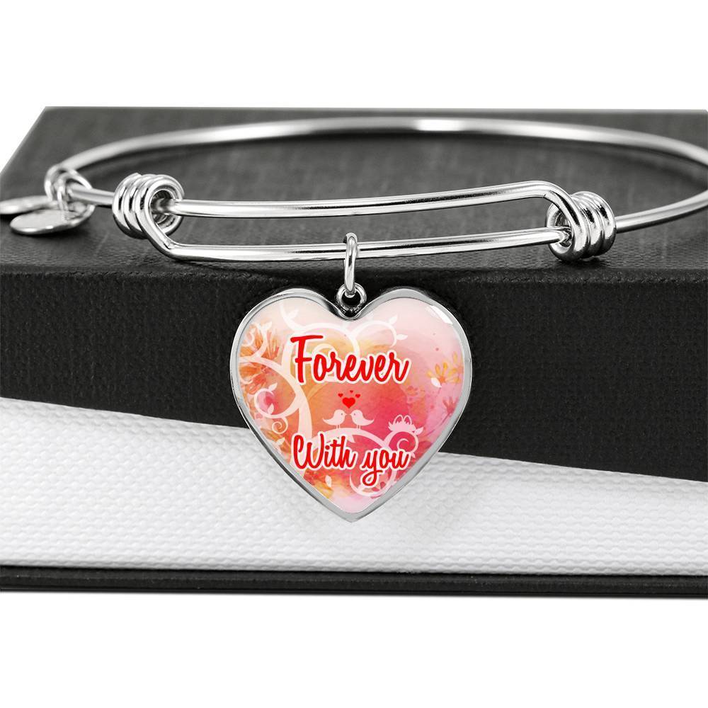 Forever With You Stainless Steel or 18k Gold Heart Bangle Bracelet - Express Your Love Gifts