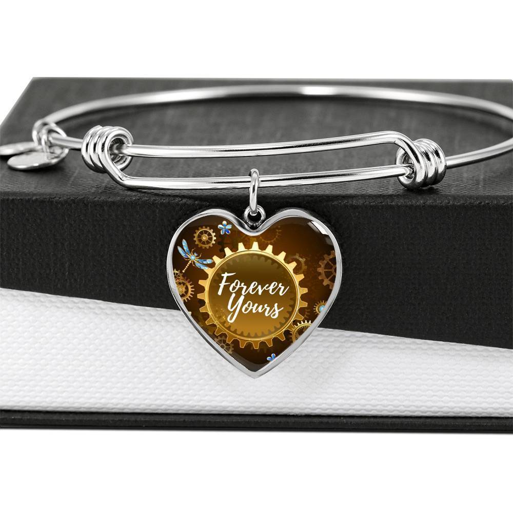 Forever Yours Stainless Steel or 18k Gold Heart Bangle Bracelet - Express Your Love Gifts