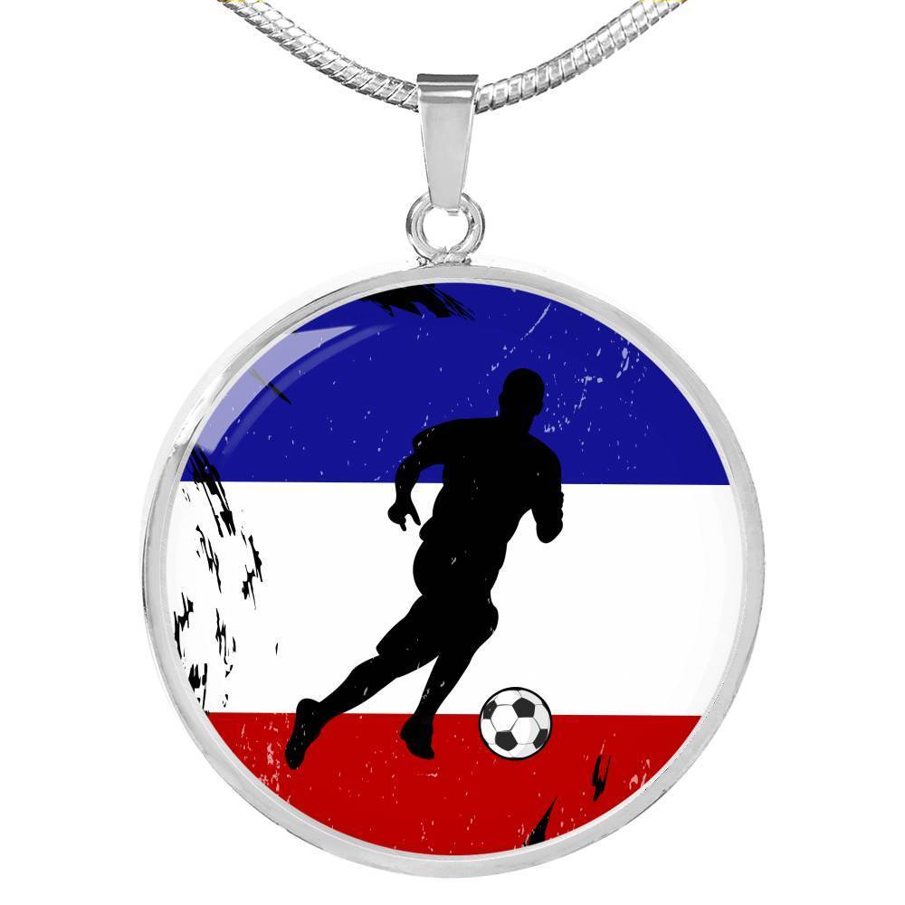 France Flag And Futbol/Soccer Circle Necklace Stainless Steel or 18k Gold 18-22" - Express Your Love Gifts
