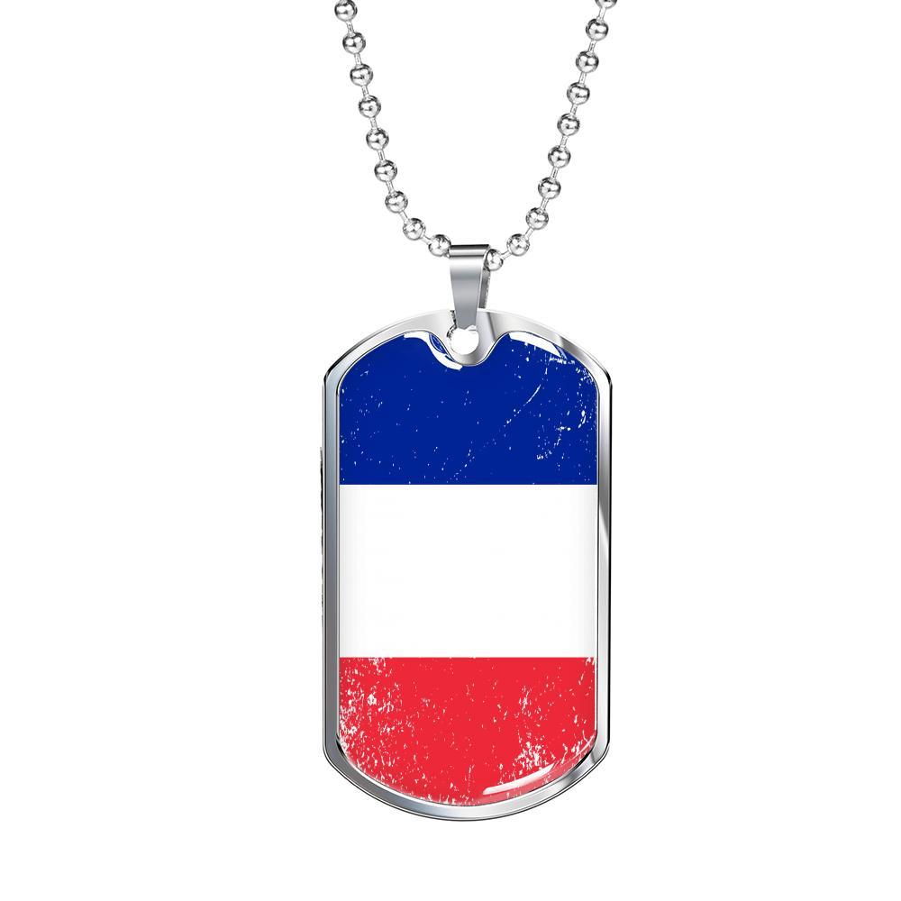 France Flag Necklace France Flag Stainless Steel or 18k Gold Dog Tag 24" - Express Your Love Gifts