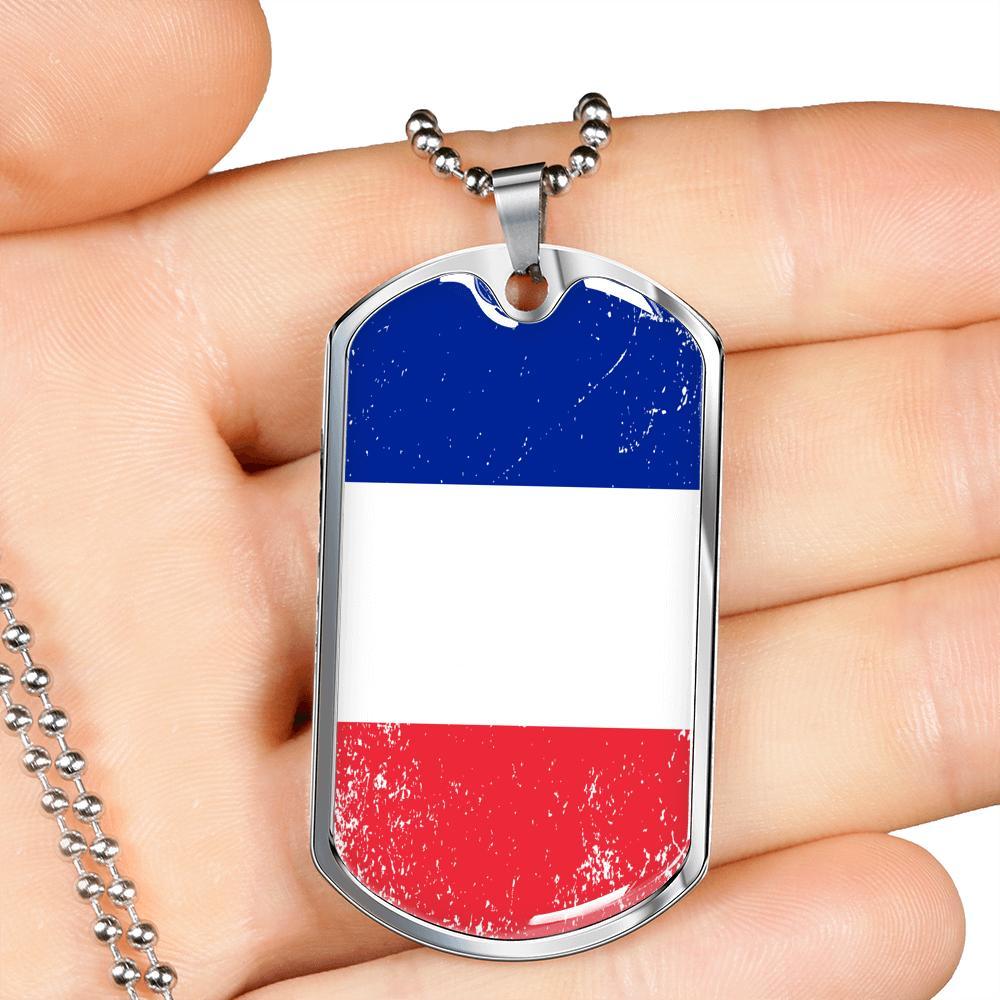 France Flag Necklace France Flag Stainless Steel or 18k Gold Dog Tag 24" - Express Your Love Gifts