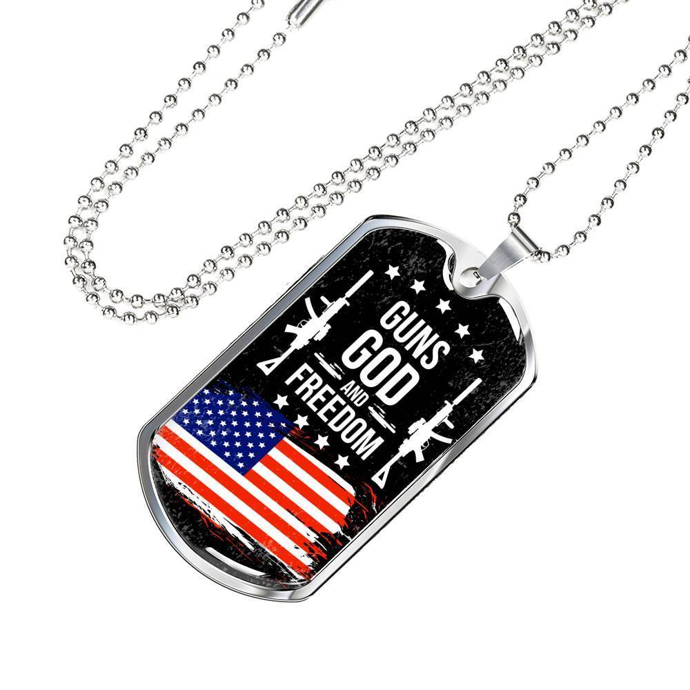 Freedom 2Nd Amendment Dog Tag Stainless Steel or 18k Gold Dog Tag 24" Chain-Express Your Love Gifts
