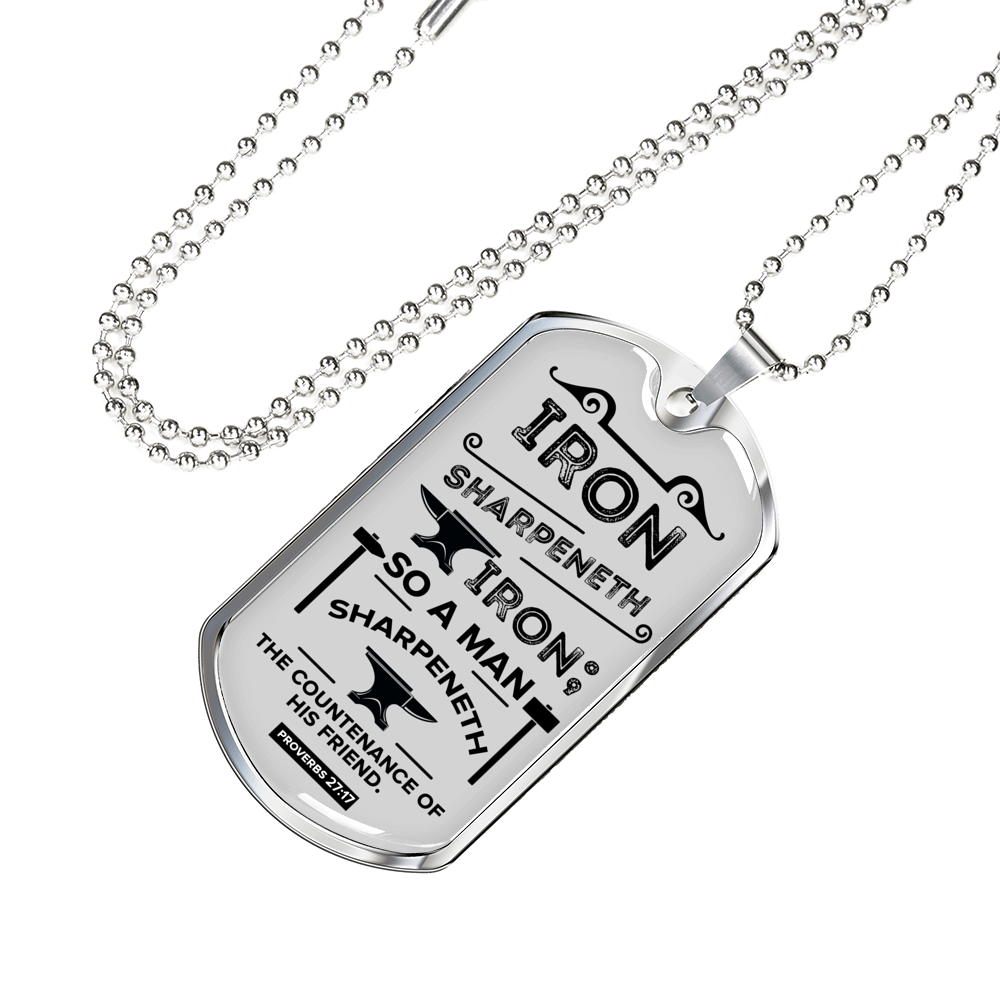 Friends Build One Another Proverbs Necklace Stainless Steel or 18k Gold Dog Tag 24" Chain-Express Your Love Gifts