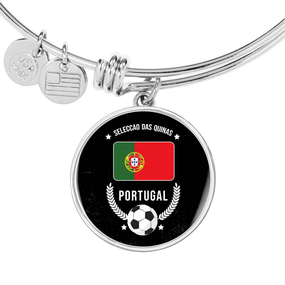 Futbol Sports Portugal Flag Circle Bangle Bracelet Stainless Steel or 18k Gold" - Express Your Love Gifts