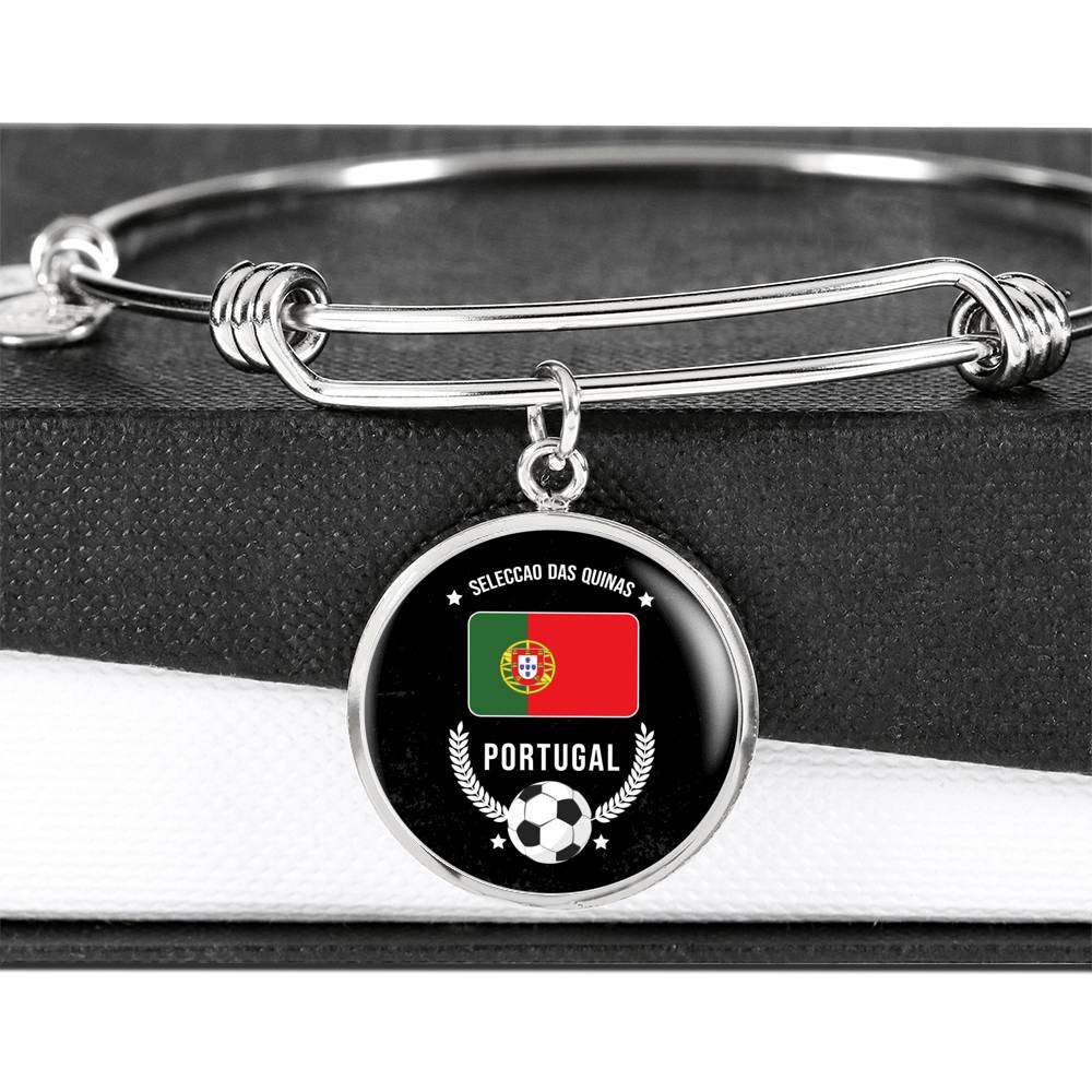 Futbol Sports Portugal Flag Circle Bangle Bracelet Stainless Steel or 18k Gold" - Express Your Love Gifts