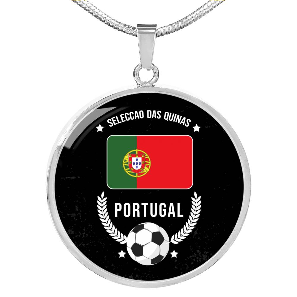 Futbol Sports Portugal Flag Circle Necklace Stainless Steel or 18k Gold 18-22" - Express Your Love Gifts