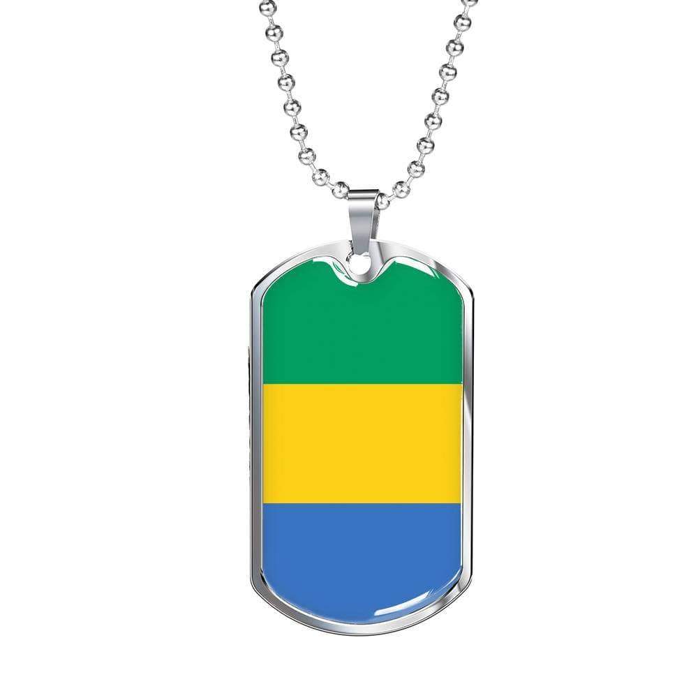 Gabon Flag Necklace Gabon Flag Stainless Steel or 18k Gold Dog Tag 24" - Express Your Love Gifts
