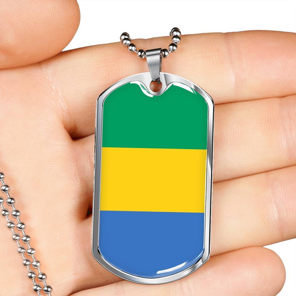 Gabon Flag Necklace Gabon Flag Stainless Steel or 18k Gold Dog Tag 24" - Express Your Love Gifts
