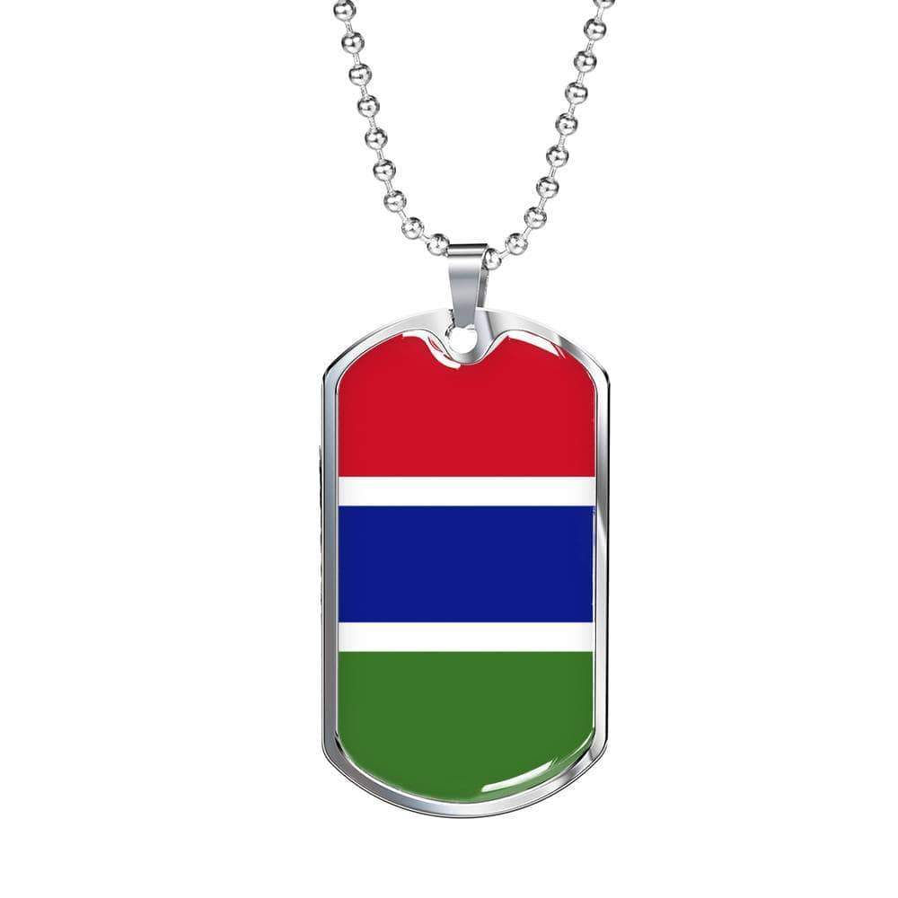 Gambia Flag Necklace Gambia Flag Stainless Steel or 18k Gold Dog Tag 24" - Express Your Love Gifts