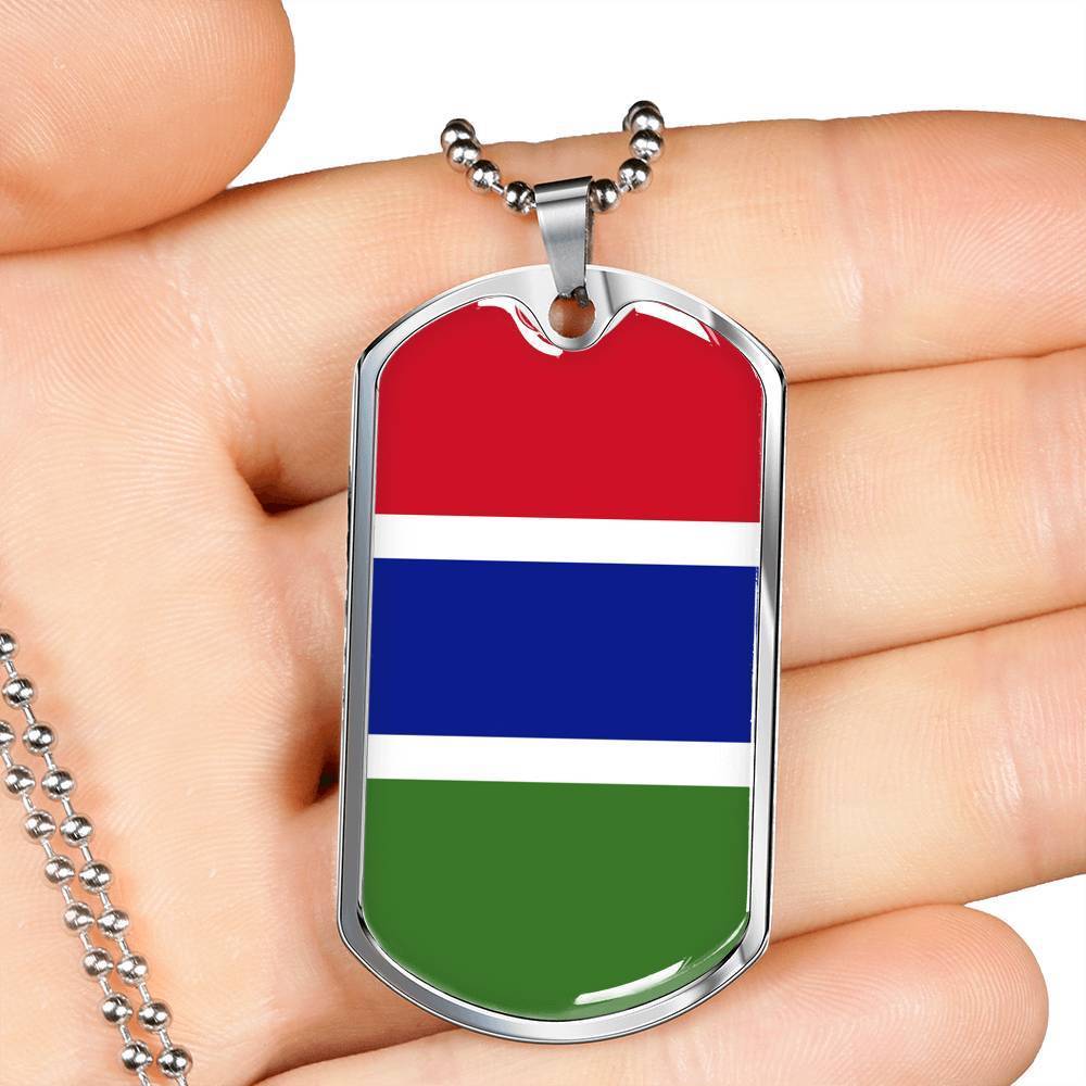 Gambia Flag Necklace Gambia Flag Stainless Steel or 18k Gold Dog Tag 24" - Express Your Love Gifts