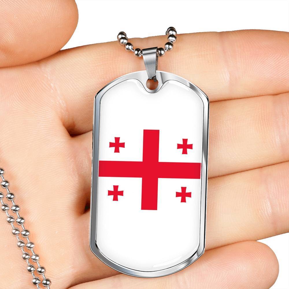 Georgia Flag Necklace Georgia Flag Stainless Steel or 18k Gold Dog Tag 24" - Express Your Love Gifts