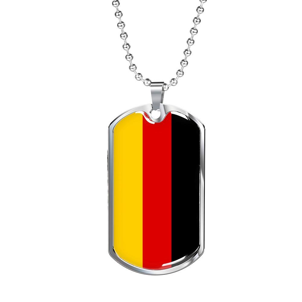 German Flag Necklace Flag Of Germany Stainless Steel or 18k Gold Dog Tag 24" - Express Your Love Gifts