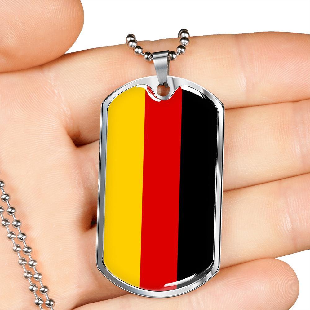 German Flag Necklace Flag Of Germany Stainless Steel or 18k Gold Dog Tag 24" - Express Your Love Gifts