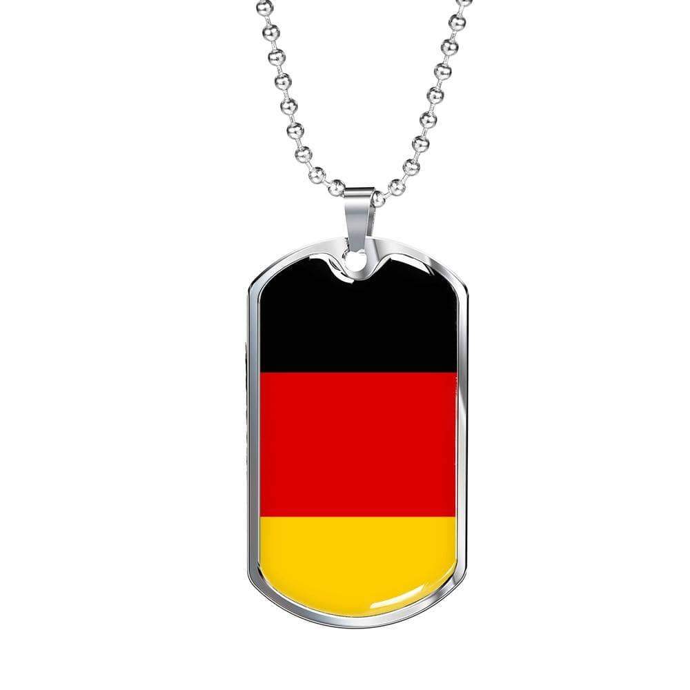 Germany Flag Necklace Germany Flag Stainless Steel or 18k Gold Dog Tag 24" - Express Your Love Gifts