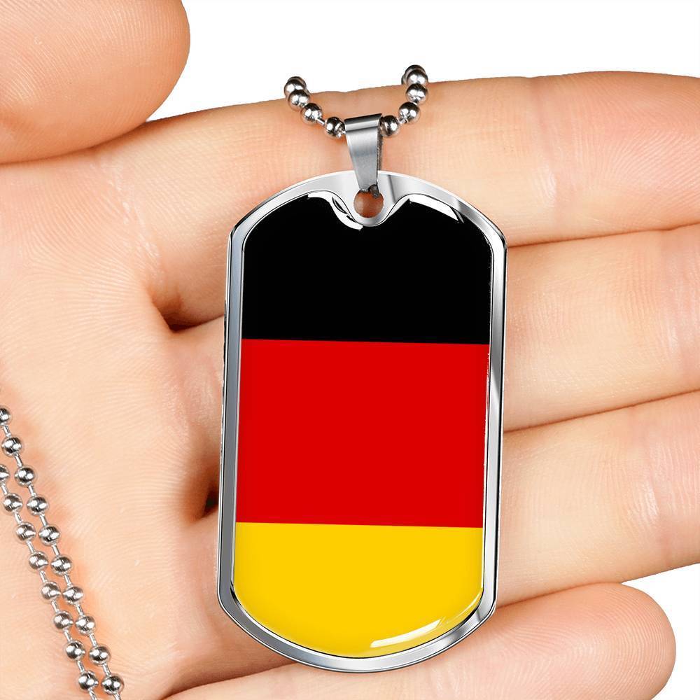 Germany Flag Necklace Germany Flag Stainless Steel or 18k Gold Dog Tag 24" - Express Your Love Gifts