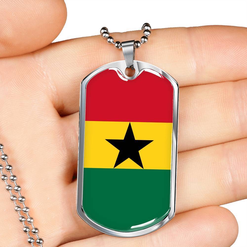 Ghana Flag Necklace Ghana Flag Stainless Steel or 18k Gold Dog Tag 24" - Express Your Love Gifts