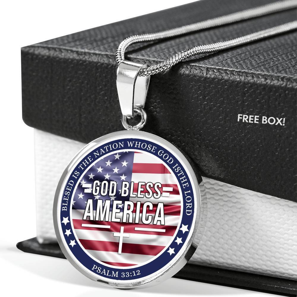 God Bless America Circle Necklace Stainless Steel 18-22" - Express Your Love Gifts