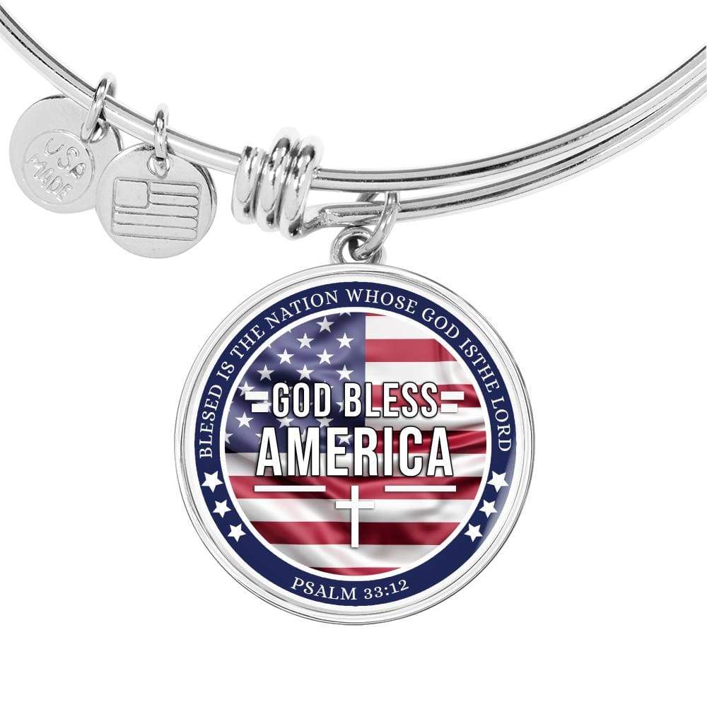 God Bless America Flag Stainless Steel or 18k Gold Circle Bangle Bracelet - Express Your Love Gifts