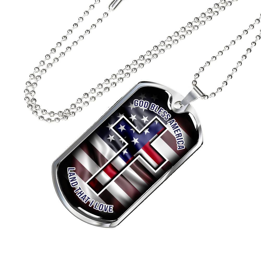 God Bless America Necklace Stainless Steel or 18k Gold Dog Tag 24" Chain-Express Your Love Gifts