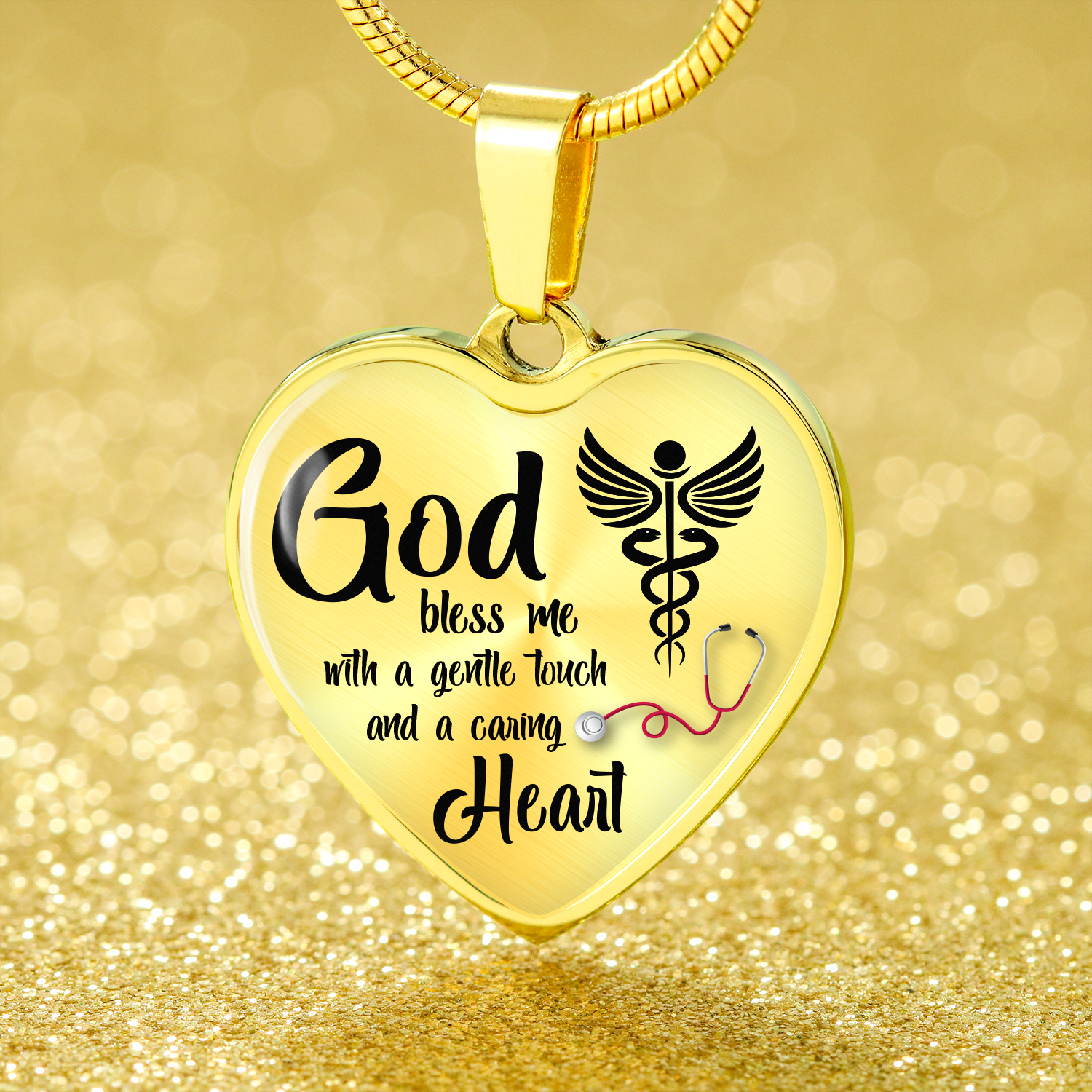 God Bless Me Nurse Gift Heart Pendant Stainless Steel or 18k Gold 18-22" - Express Your Love Gifts