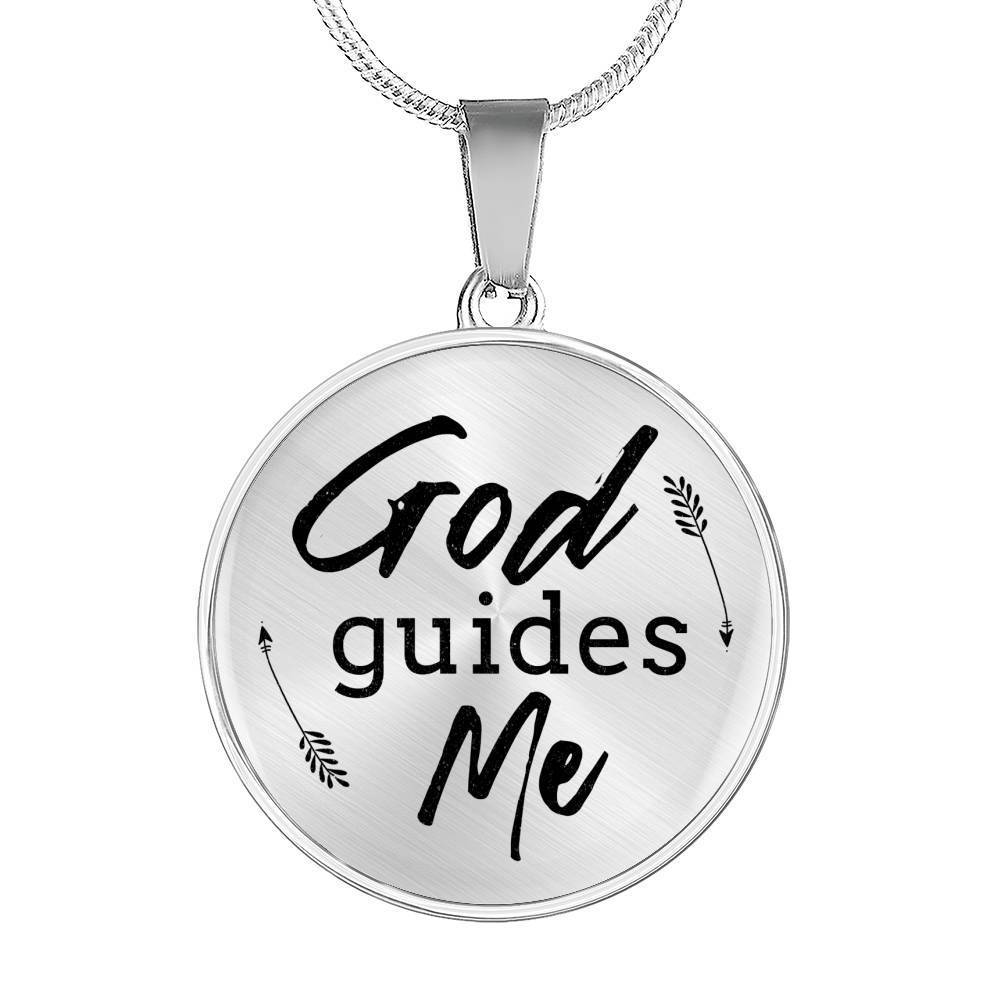 God Guides Me Bible Verse Circle Necklace Stainless Steel or 18k Gold 18-22"-Express Your Love Gifts