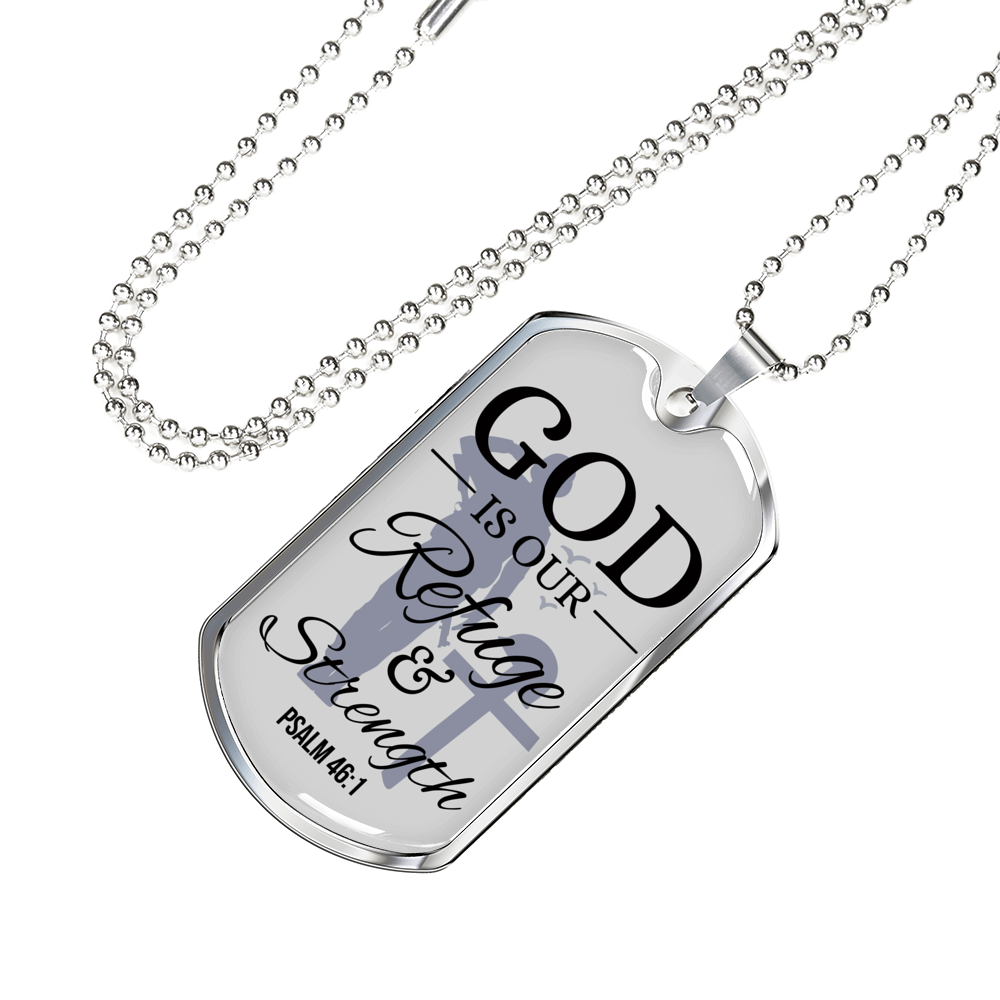 God Is Always Ready To Help Bible Verse Gift Psalm Necklace Stainless Steel or 18k Gold Dog Tag 24" Chain-Express Your Love Gifts