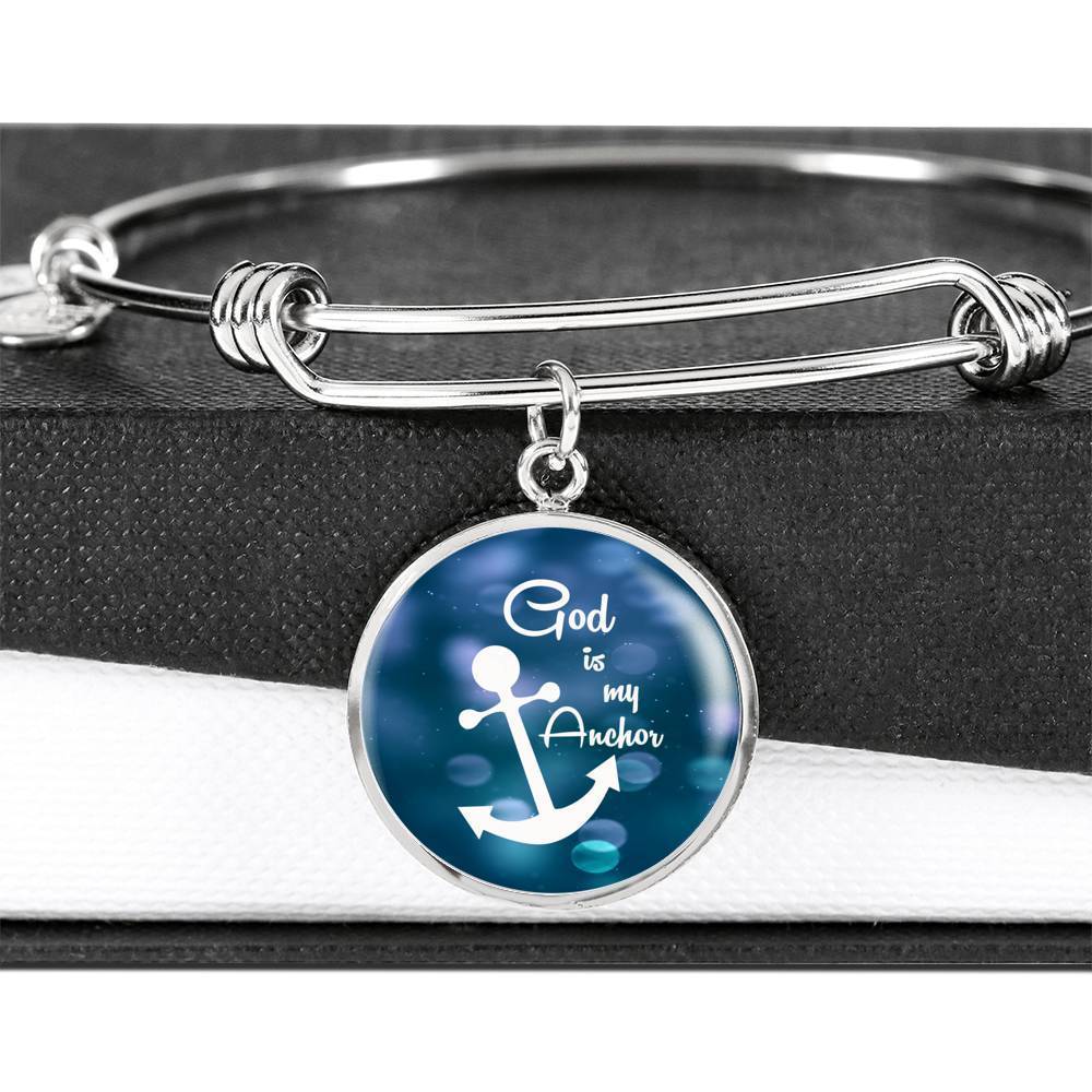 God Is My Anchor Hebrews Scripture Bracelet Blue Circle Stainless Steel or 18k Gold - Express Your Love Gifts