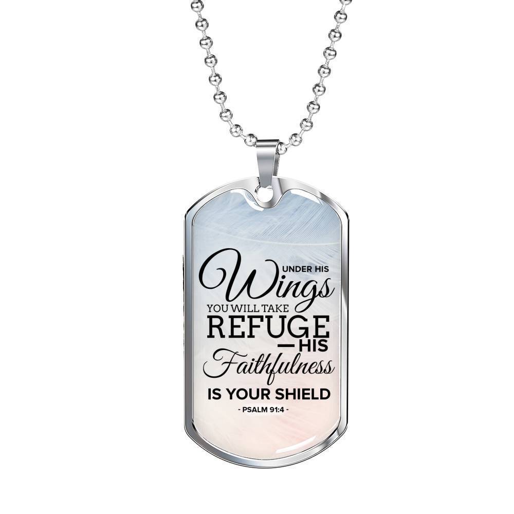 God Is My Refuge Necklace Stainless Steel or 18k Gold Dog Tag 24" Chain-Express Your Love Gifts