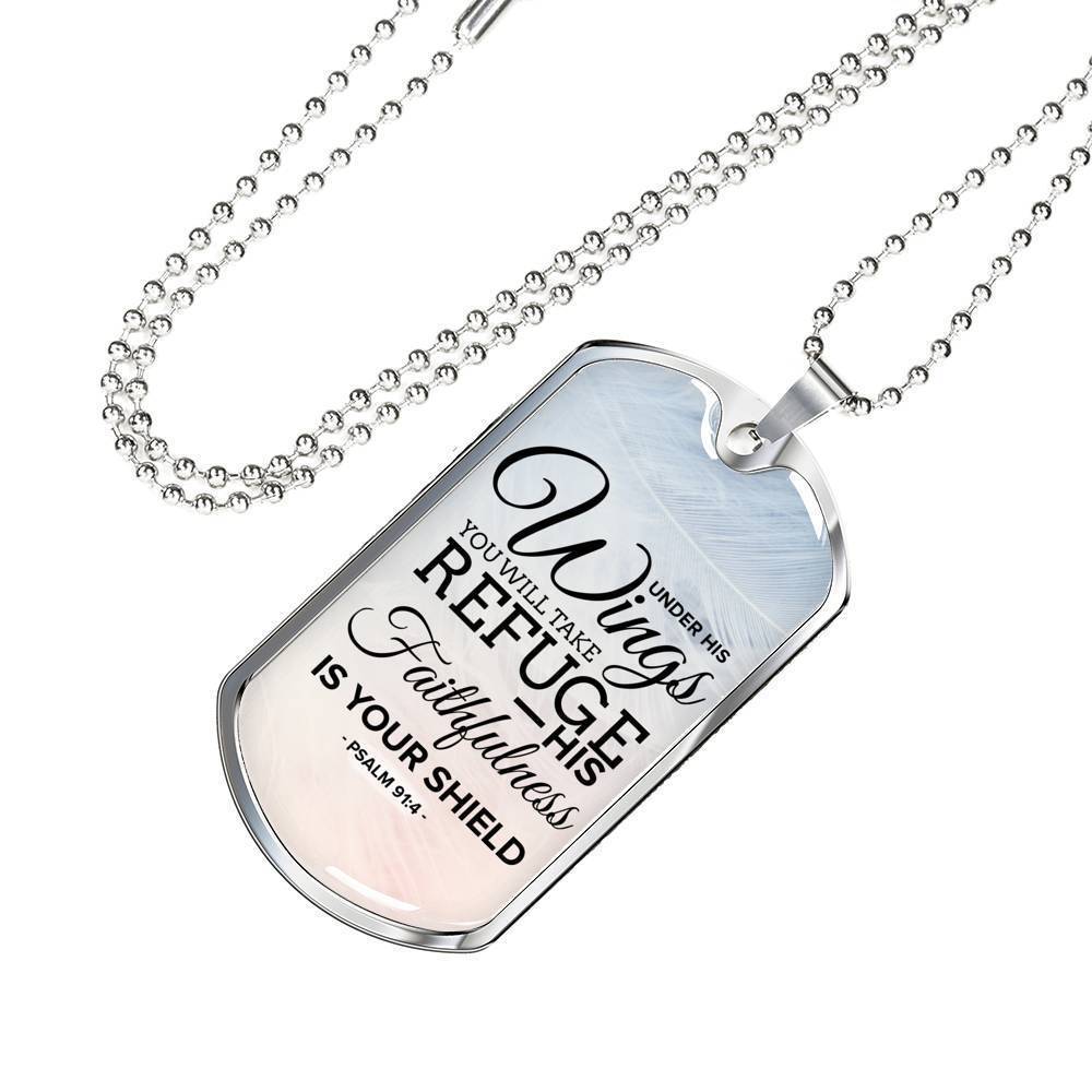 God Is My Refuge Necklace Stainless Steel or 18k Gold Dog Tag 24" Chain-Express Your Love Gifts