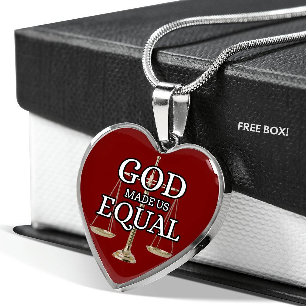 God Made Us Equal Necklace Stainless Steel or 18k Gold Heart Pendant 18-22" - Express Your Love Gifts