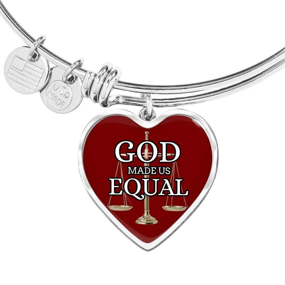 God Made Us Equal Stainless Steel or 18k Gold Heart Bangle Bracelet - Express Your Love Gifts