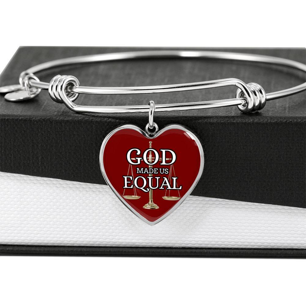 God Made Us Equal Stainless Steel or 18k Gold Heart Bangle Bracelet - Express Your Love Gifts