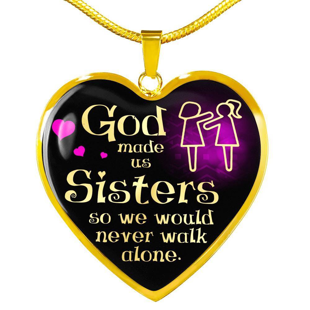 God Made Us Sisters Necklace Stainless Steel or 18k Gold Heart Pendant 18-22"-Express Your Love Gifts