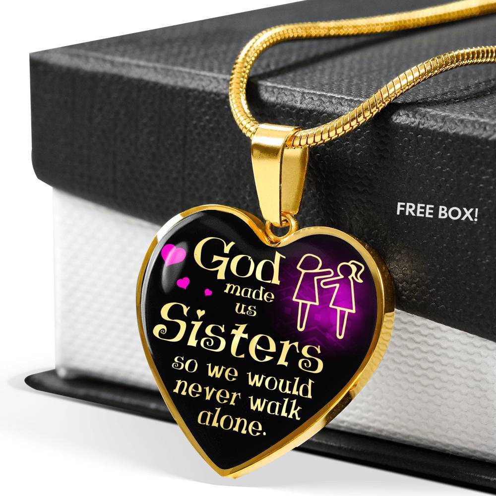 God Made Us Sisters Necklace Stainless Steel or 18k Gold Heart Pendant 18-22"-Express Your Love Gifts
