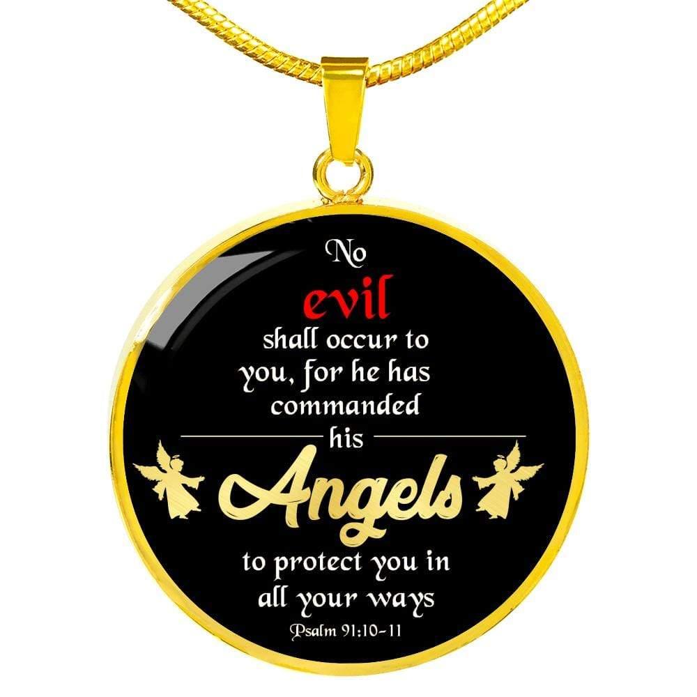 Angels Protect You Circle Necklace Stainless Steel or 18k Gold 18-22" - Express Your Love Gifts