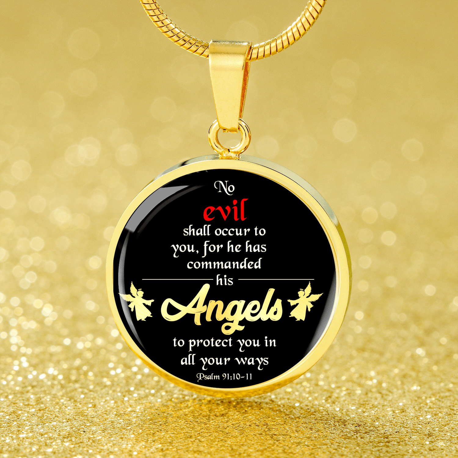 Angels Protect You Circle Necklace Stainless Steel or 18k Gold 18-22" - Express Your Love Gifts