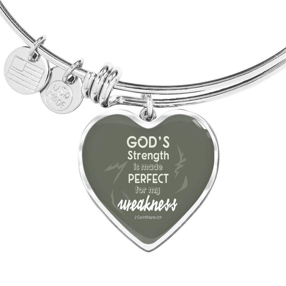 God'S Strength Is Made Perfect For My Weakness Stainless Steel or 18k Gold Heart Bangle Bracelet - Express Your Love Gifts